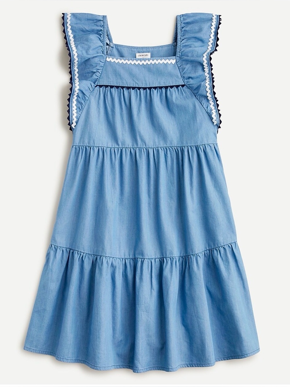 Crewcuts Tiered Chambray Dress With Rickrack Trim